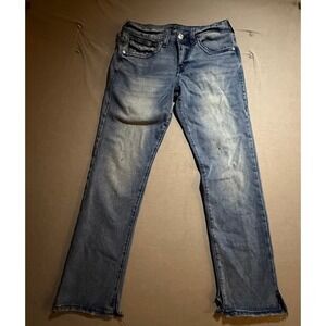 True Religion Geno Jeans Mens‎ 33 Blue Fringe Hem Denim Flap Pocket 33X30.